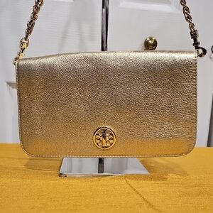 Tory Burch Gold Leather Adalyn Chain Clutch Like New